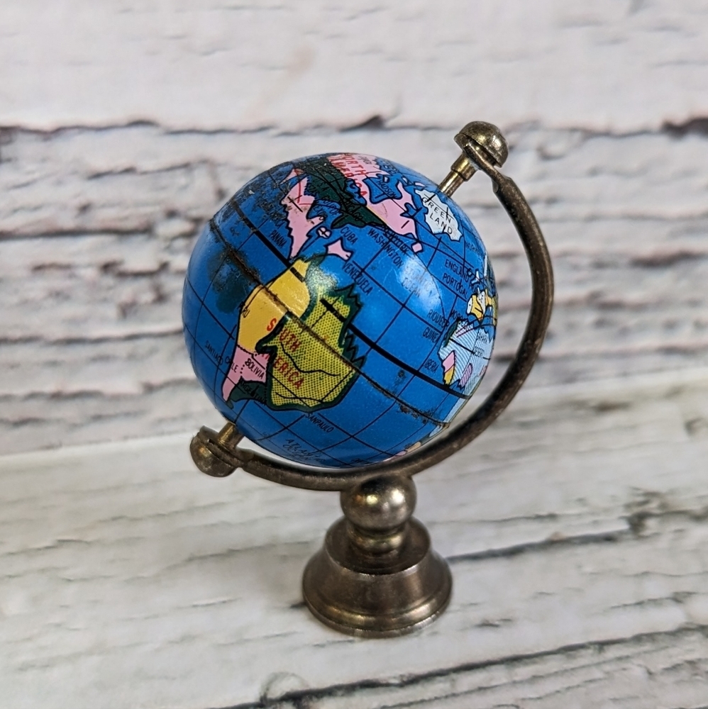 Miniature Globe of the World on a Gold Tone Stand